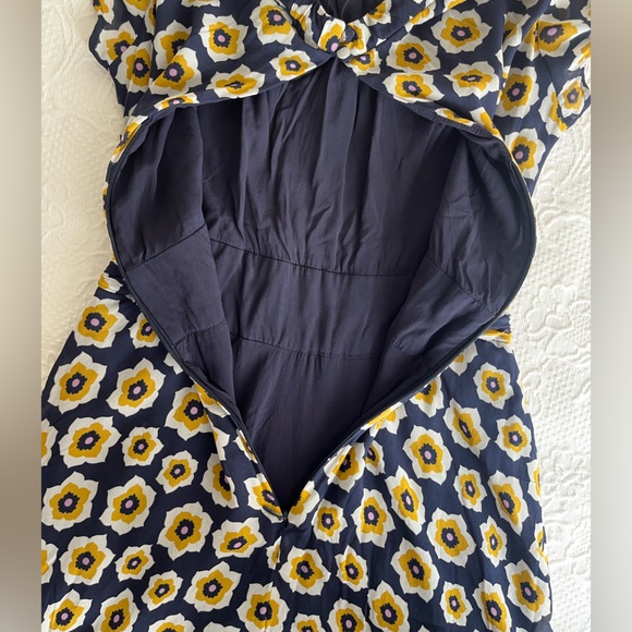 Boden Carey dress navy blue yellow flower floral print high neck silk zip up - Picture 10 of 16